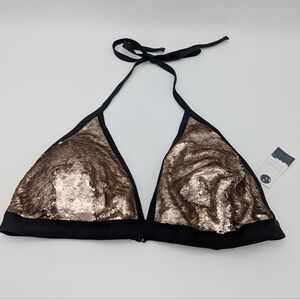 Swim By Cacique Gold Sequin Bikini Top Halter Neck 26 Mermaidcore Disco Glam New
